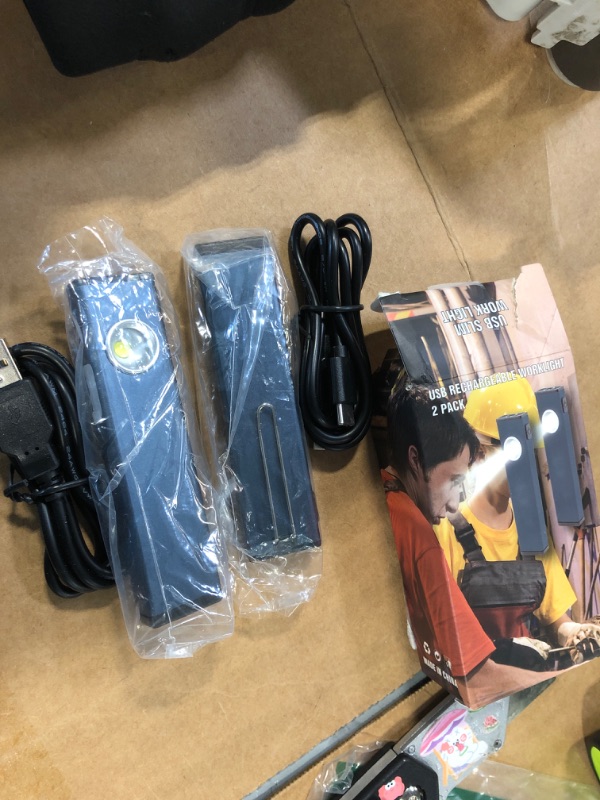 Photo 1 of ***USED, ONLY ONE LIGHT WORKS***
lexall 2 Pack Rechargeable Work Light, 600 Lumens Portable LED Flashlight, Magnetic COB Flat Task Light with Pocket Clip, 3 Modes, Pocket Pen Inspection Light for Repairing, Camping, Hiking, Emergency