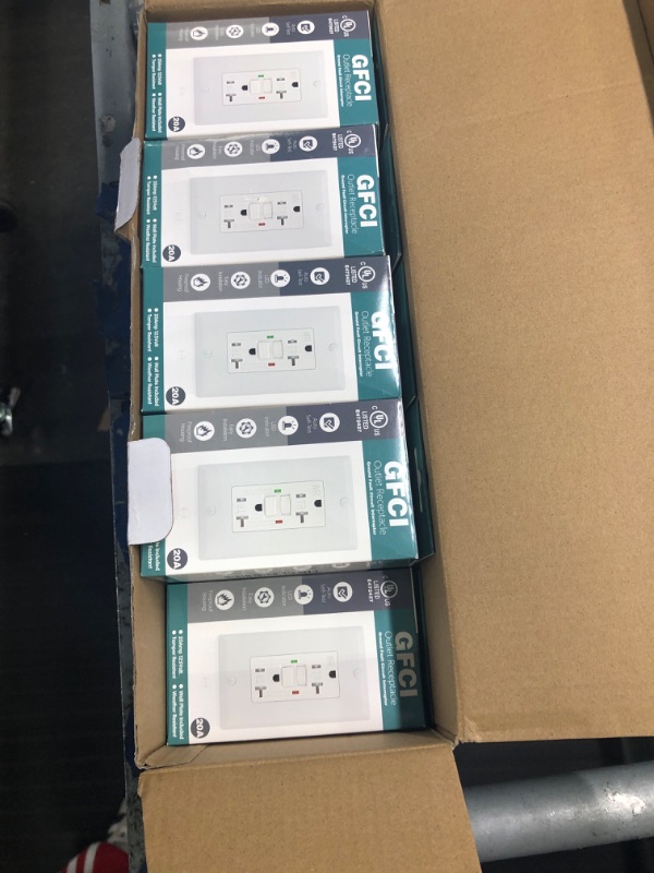 Photo 2 of ****missing a 1 box**** 10 Pack - POWAWINI GFCI Outlet 20 Amp, UL Listed, Self-Test with LED Indicator, Tamper-Resistant, Weather Resistant Receptacle Indoor or Outdoor Use with Decor Wall Plates and Screws (White)