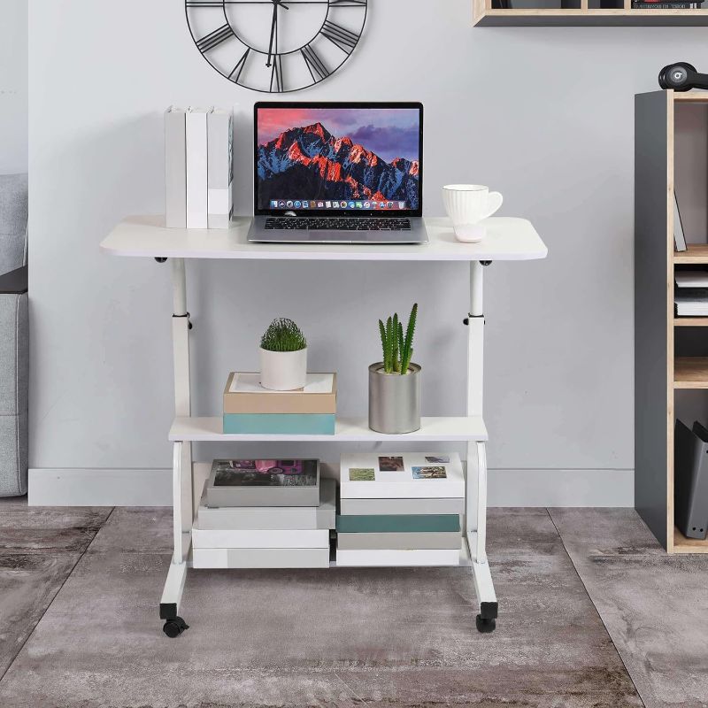 Photo 1 of *** similar to the photo ****Small Desk for Laptop Small Space Portable Desk Living Room Sofa Bedroom Bedside with Storage Home Office Desk Adjustable Height Desk Removable Home Office Desk Furniture Size 32 * 16 inches White A