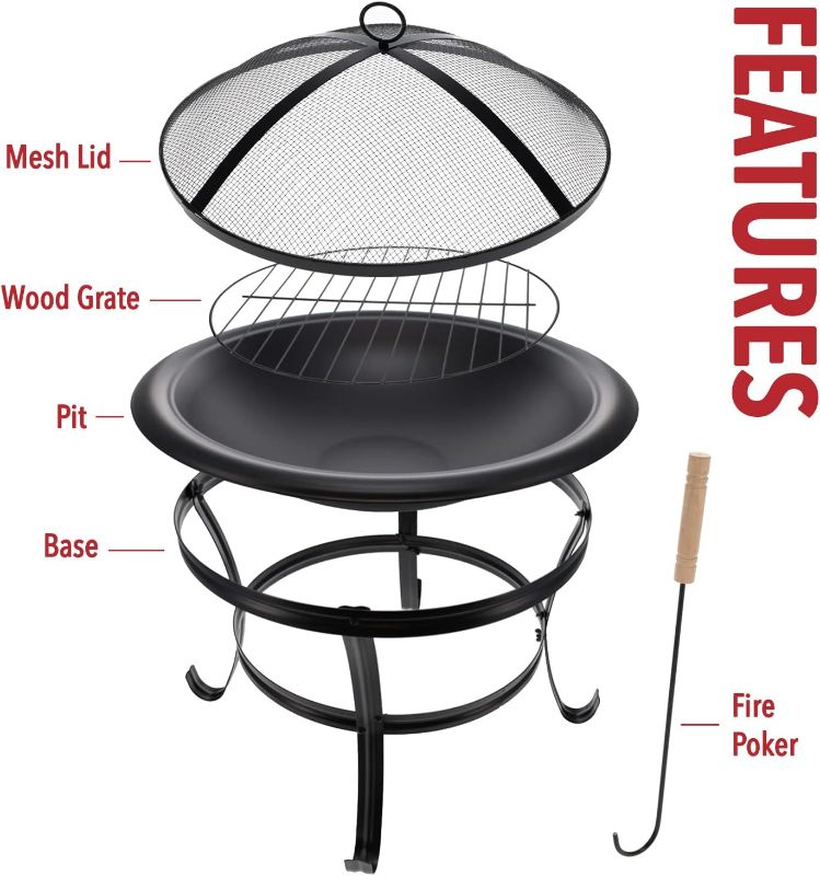 Photo 1 of **** SIMILAR TO THE PHOTO*** Burning Fire Pit with Mesh Lid and Fire Picker – Durable Alloy Steel Fire Pits for Outside – Small Fire Pit for Backyard,