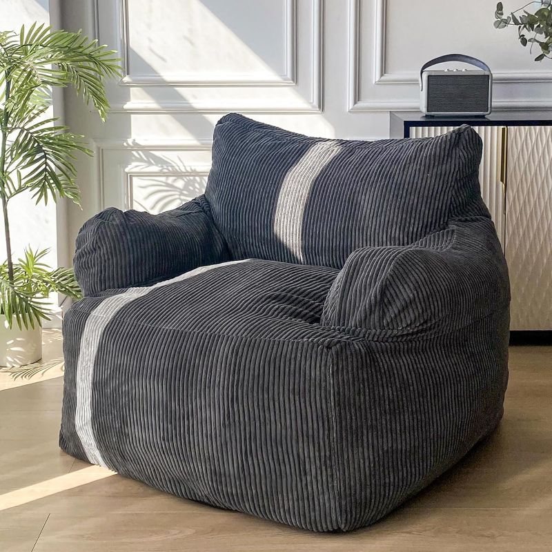 Photo 1 of ***SIMILAR TO THE PHOTO***MAXYOYO Giant Bean Bag Chair, Stuffed Bean Bag Couch with Filler Big Lazy Sofa Accent Chair with Pocket, Large Living Room Bean Bag Chair for Adults Floor Chair for Chatting, Reading, Dark Grey