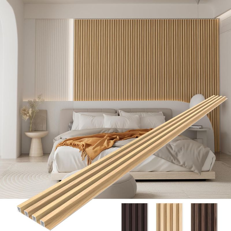 Photo 1 of ***SIMILAR TO THE PHOTO*** Slat Wall Panels, 96 x 6 in Decorative Acoustic Slats 3D Wall Panels, Water-Proof and Easy Installation, Light Walnut