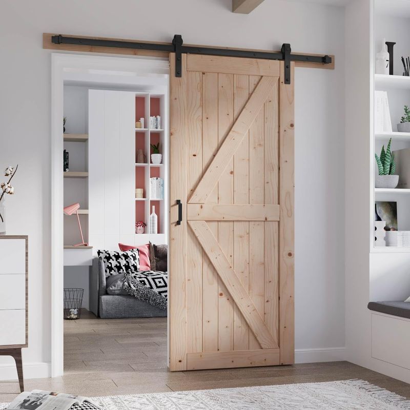 Photo 1 of ***SIMILAR TO THE PHOTO*** FREDBECK 36in x 84in Wood Barn Door with 6.6FT Barn Door Hardware Kit Included K Shape Solid Spruce Wood Panel Need to Assembly