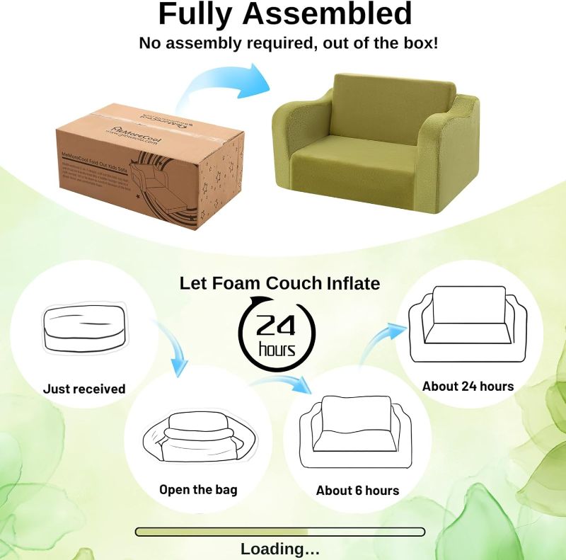 Photo 1 of **** SIMILAR  TO THE PHOTO **** MeMoreCool Fold Out Kids Couch Toddler Chair, Comfy Baby Sofa Kid Lounge Chair for Toddlers 1-4, Convertible Child Recliner Foldable Children Couch Bed, Pull Out Chair for Boy Girl, Green