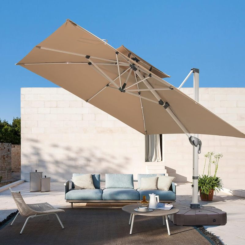 Photo 1 of 
Mojia 111 feet Cantilever Umbrella with Cross Base Included - Large Heavy Duty Rectangle Patio Outdoor Umbrella 360° Rotation Offset Umbrella color  dark grey