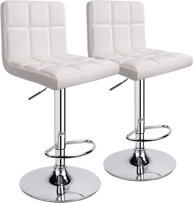 Photo 1 of ****Stock photo is a similar item, not exact*** Bar Stools, Modern PU Leather Adjustable Swivel Bar Stool with Back, Set of 2 (White)