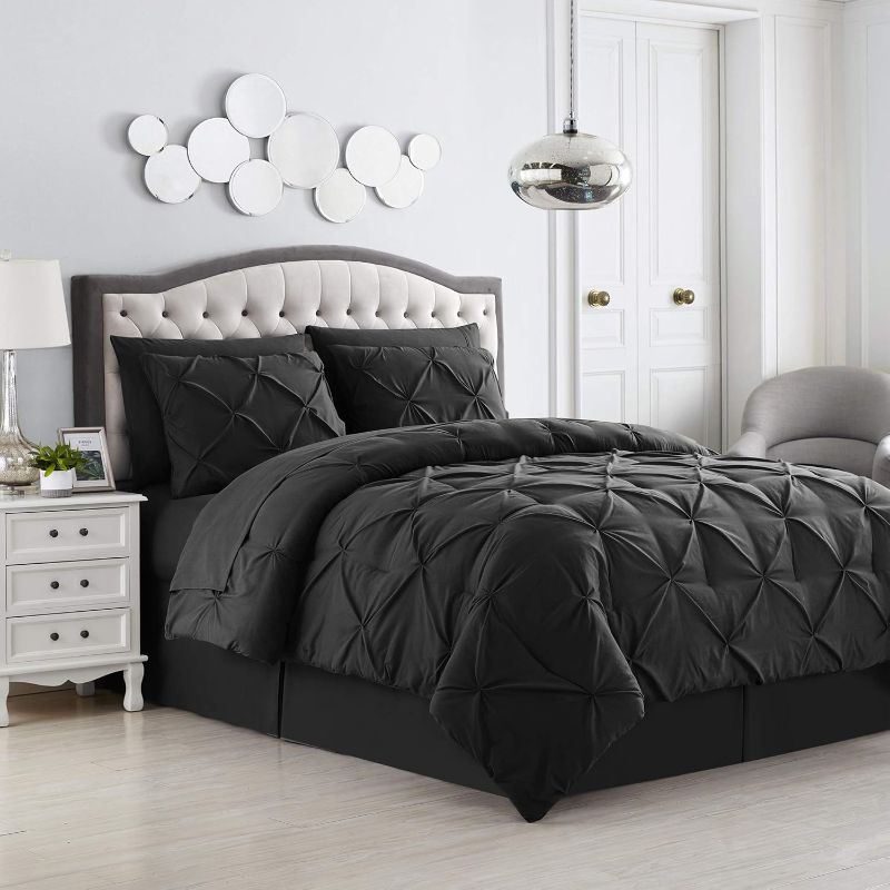 Photo 1 of ***USED***Queen Comforter Set 8 Piece Bed in a Bag with Bed Skirt, Fitted Sheet, Flat Sheet, 2 Pillowcases, 2 Pillow Shams, Queen, Pintuck Black