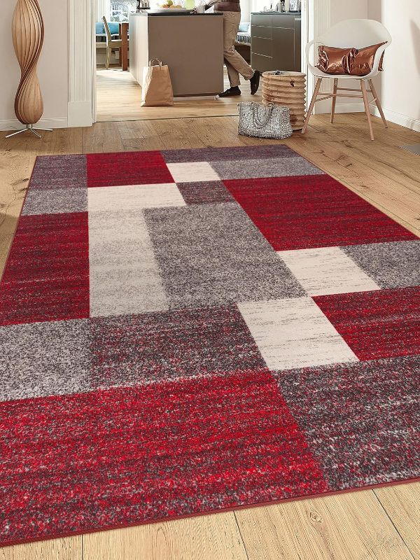 Photo 1 of ***USED***Modern Boxes Design Non-Slip (Non-Skid) Area Rug 8 x 10 (7' 10" x 10') Red