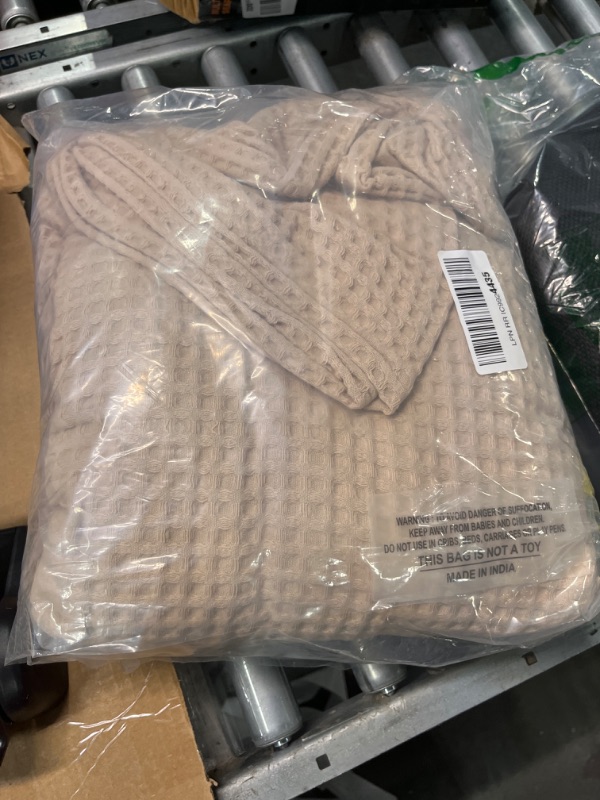 Photo 2 of 100% Cotton Waffle Weave Bed Blanket | Soft, Breathable, and Lightweight Blanket for All-Season | Perfect for Layering | Brielle Collection (Full/Queen, Taupe)