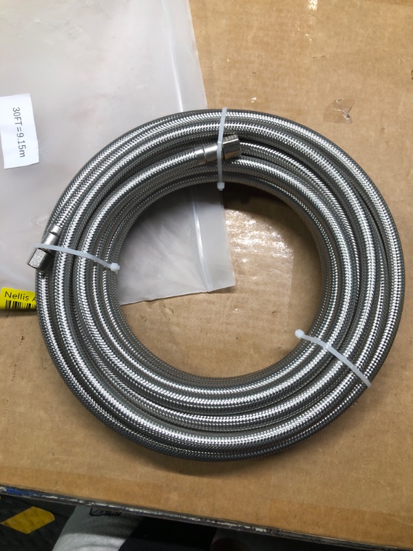 Photo 2 of ***MISSING ITEMS***
Brass Water Line Splitter and Hose for Refrigerator Ice Maker Kit, 30' Braided Stainless Steel Fridge Supply Tubing with 1/4" Compression Fittings and 1/4" x3/8" x/3/8" Valve Connector (30 FT)