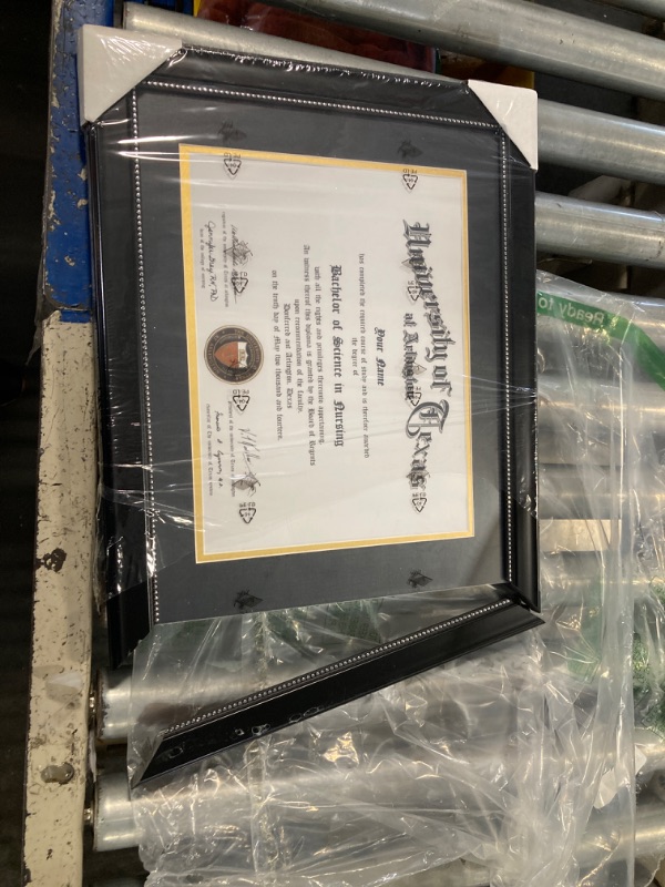 Photo 2 of ***BROKEN PIECE ****GraduationMall 8.5x11 Diploma Frame with Black over Gold Mat or Display 11x14 Document without Mat, UV Protection Acrylic, Black with Silver Beads