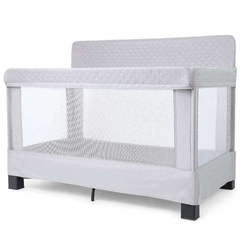 Photo 1 of Baby Delight Horizon Full Size Crib, Breathable Mesh Walls, Tool-Free Assembly Baby Bed, Luxe Quilted Grey