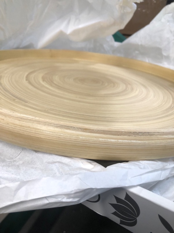 Photo 2 of (READ FULL POST) Bamboo Serving Tray 15,7" Large Round Charcuterie Boards with Rim, Artisan Handcrafted Wooden Tray Single Tray