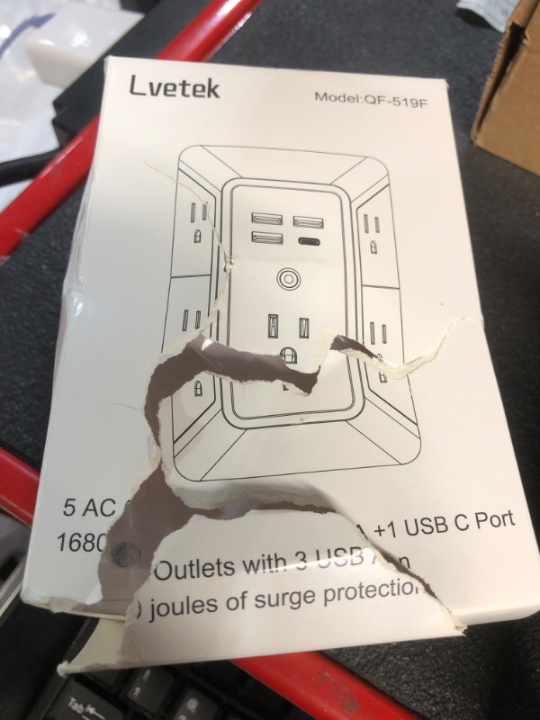 Photo 2 of **DAMAGED BOX**USB Wall Charger?LVETEK Surge Protector 5 Outlet Extender with 4 USB Ports (1 USB C Outlet) 3 Sided 1680J 