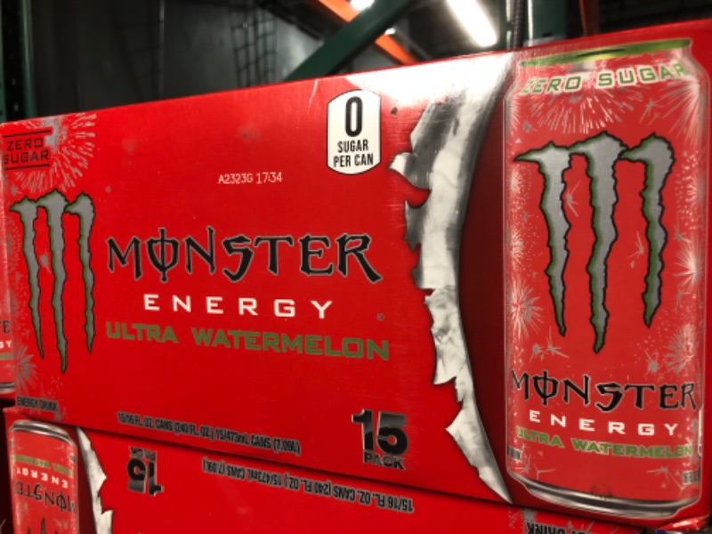 Photo 2 of  ***NON-REFUNDABLE- MANUF: 2023/ EXP: 2025*** Monster Energy Ultra Watermelon, Sugar Free Energy Drink, 16 Ounce (Pack of 15)  