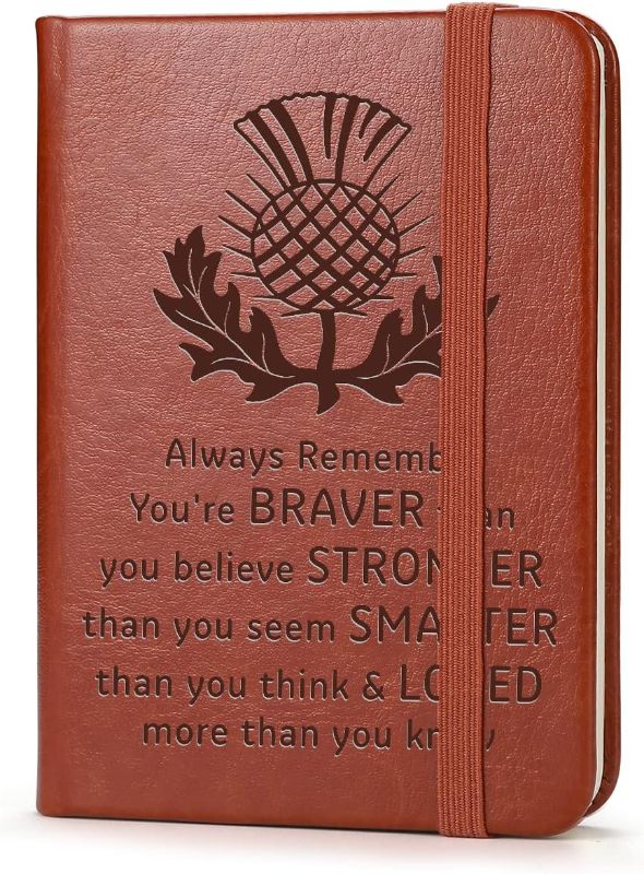 Photo 1 of Scottish Thistle Gifts Always Remember You’re Braver Than You Believe Leather Notebook Sassenach Scottish Fans Gift (A7 4.3X3.2 INCH)