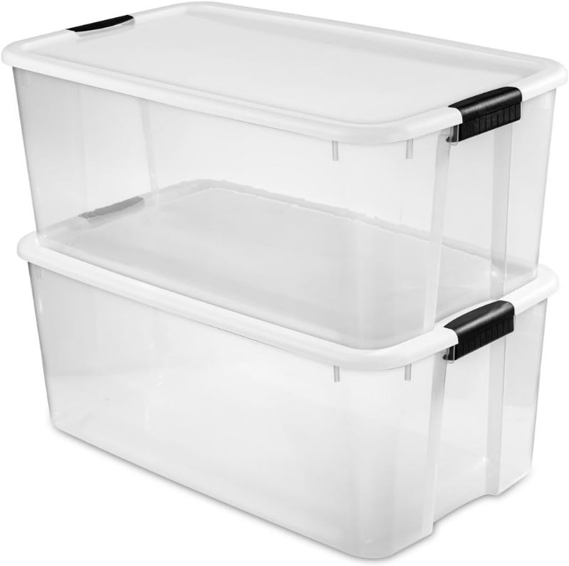 Photo 1 of (READ FULL POST) Sterilite 116 Quart Clear Stackable Latching Storage Box Containers 2 Pack