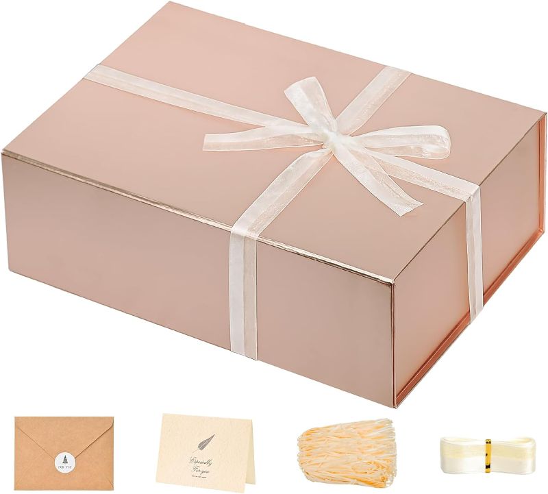 Photo 1 of  2Pack Small Magnetic Gift Box 7.4x7x3 inches Khaki Gift Boxes with Lids for Presents Empty Luxury Packaging Box