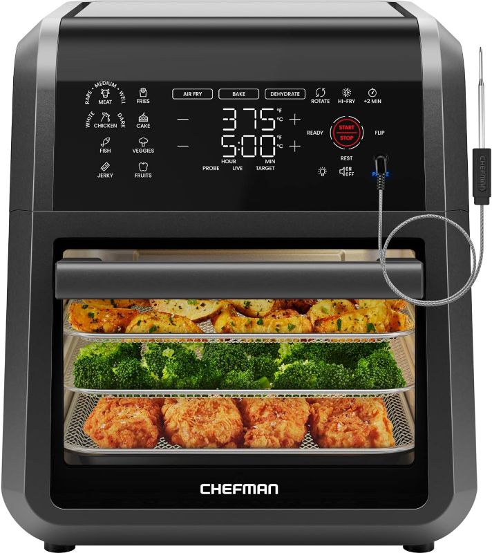 Photo 1 of CHEFMAN ExacTemp™ 12 Quart 5-in-1 Air Fryer with Integrated Smart Cooking Thermometer, 28 Touchscreen Presets, Rotisserie