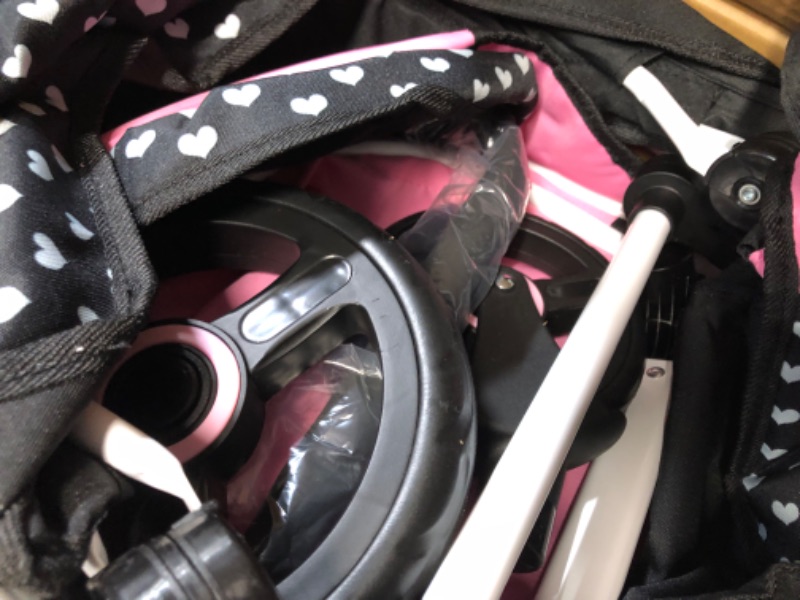 Photo 2 of Bayer Design Dolls: Pram Xeo: Hearts Black & Pink - Matching Handbag, Adjustable Handle, for Dolls Up to 20", Ages 3+