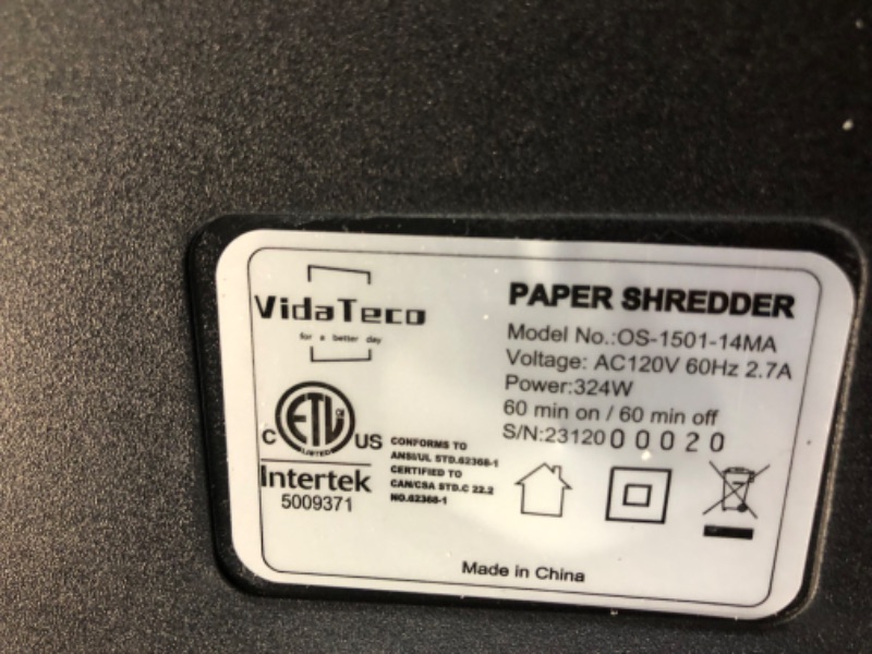 Photo 2 of Paper Shredder for Home Office,VidaTeco 14-Sheet 60-Mins Micro Cut Shredder with US Patented Blade,Shred Card/CD/Clip/Staple,Shredder