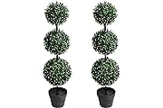 Photo 1 of momoplant 37 Inch Artificial Topiary Boxwood Triple Ball Tree with White Fruits, 3.15ft Fake Topiary Shrubs Trees Decor Indoor or Outdoor (2 Pieces)
