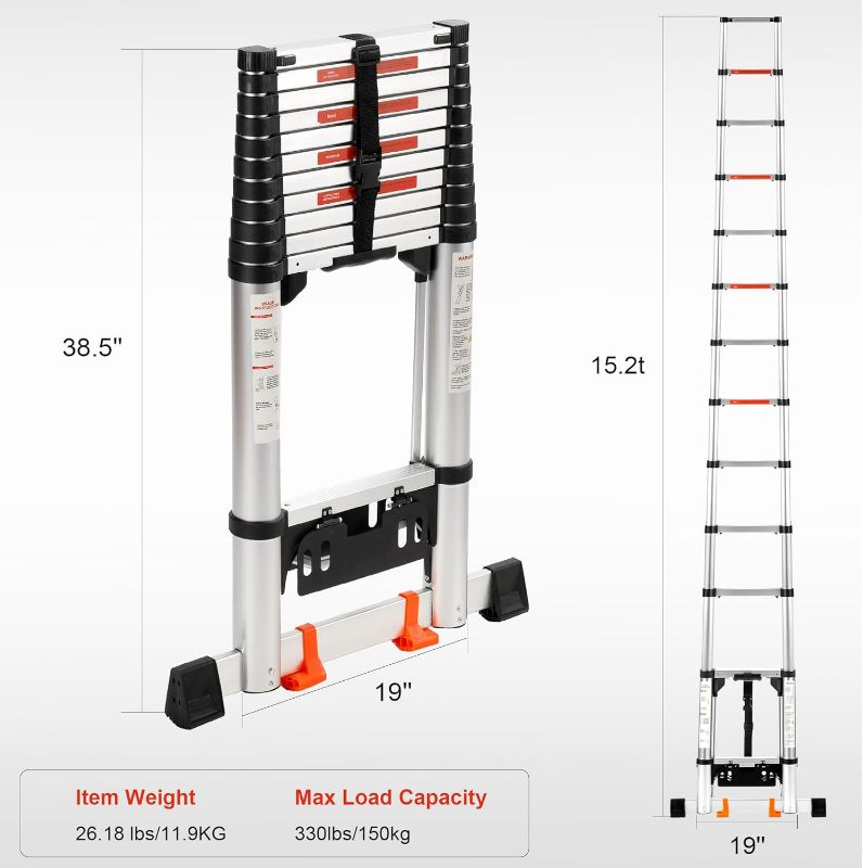 Photo 4 of (READ FULL POST) Rengue Telescoping Ladder,15.2 FT One Button Retraction Aluminum 