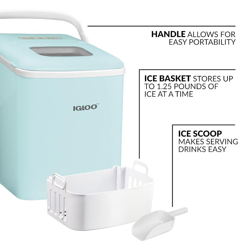 Photo 6 of (READ FULL POST) Igloo Automatic Self-Cleaning Portable Electric Countertop Ice Maker Machine With Handle, 26 Pounds in 24 Hours, 9 Ice Cubes Ready in 7 minutes, With Ice Scoop and Basket
