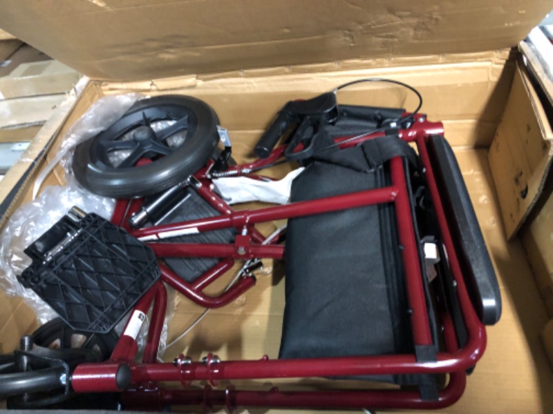 Photo 3 of ***USED - LIKELY MISSING PARTS - UNABLE TO VERIFY FUNCTIONALITY***
Medline Lightweight Transport Wheelchair with 12 Inch Rear Wheels Folding Transport Chair 300lb Weight Capacity Red Frame