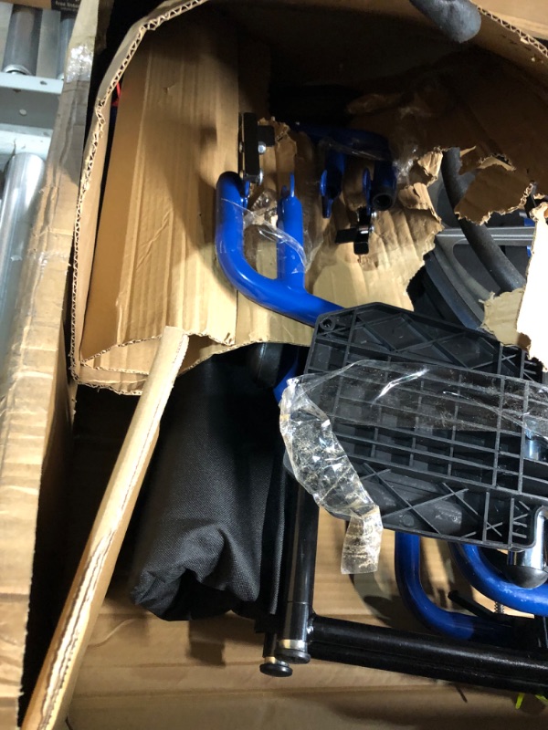 Photo 2 of ***USED - LIKELY MISSING PARTS - UNABLE TO VERIFY FUNCTIONALITY***
Blue Streak Wheelchair with Flip Back Desk Arms, 18 in. Seat and Swing Away Footrest