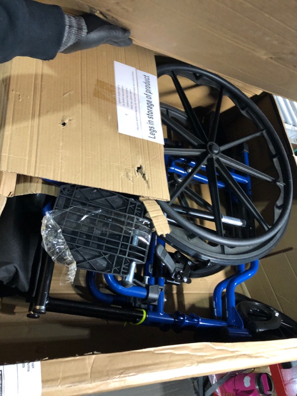 Photo 4 of ***USED - LIKELY MISSING PARTS - UNABLE TO VERIFY FUNCTIONALITY***
Blue Streak Wheelchair with Flip Back Desk Arms, 18 in. Seat and Swing Away Footrest