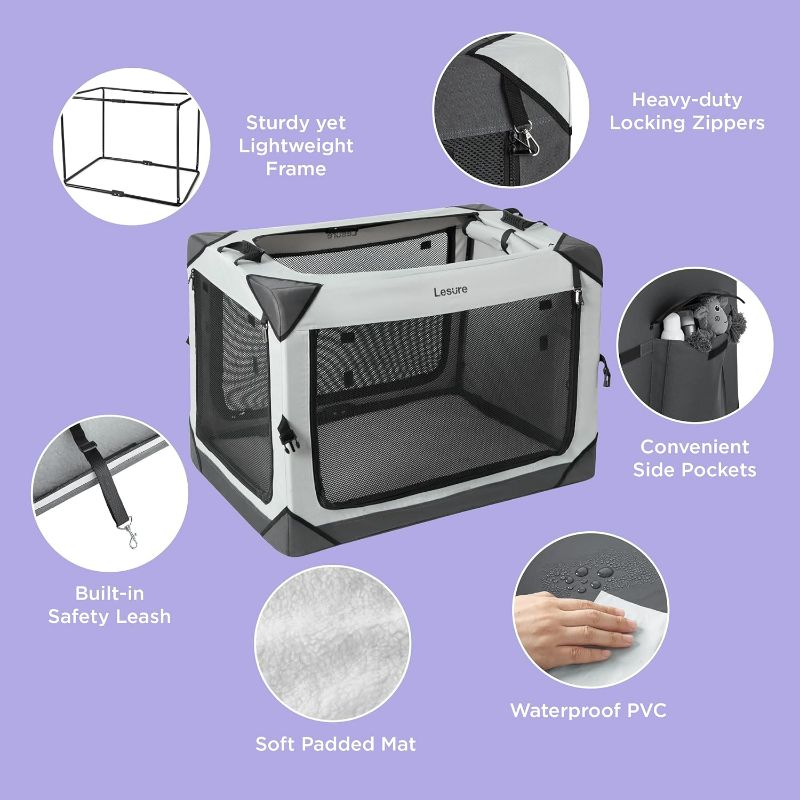 Photo 1 of (READ FULL POST) Lesure Collapsible Dog Crate - Portable Dog Travel Crate Kennel for Extra Large Dog , 4-Door Pet Crate with Durable, X-Large (42"L x 31"W x 31"H) Light Grey