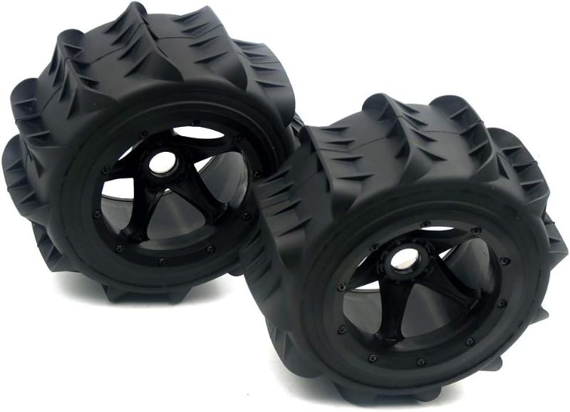 Photo 1 of *** STOCK IMAGE FOR REFERENCE ONLY *** RC Car Wheel and Tires, 1/5 RC Car Front Tire Kit 195 * 75mm Replacement RC Gasoline Engine Car Model Upgrade Part for Rovan-Baja 5B 5SC 5FT 1/5 RC Car Accessories (Color : 1 Pair Black)