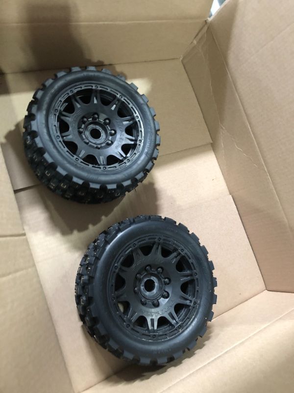 Photo 3 of *** STOCK IMAGE FOR REFERENCE ONLY *** RC Car Wheel and Tires, 1/5 RC Car Front Tire Kit 195 * 75mm Replacement RC Gasoline Engine Car Model Upgrade Part for Rovan-Baja 5B 5SC 5FT 1/5 RC Car Accessories (Color : 1 Pair Black)