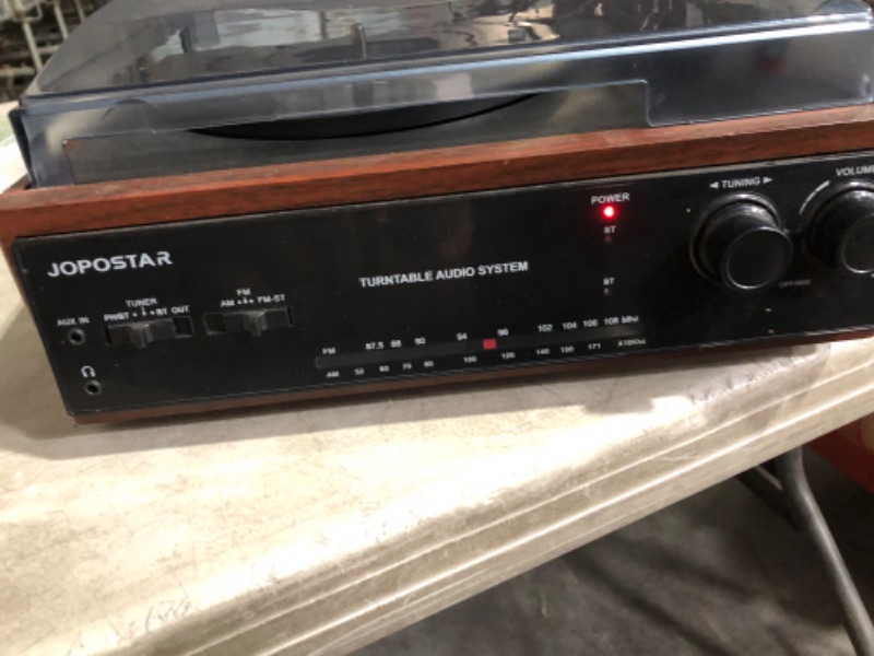 Photo 4 of **READ NOTES, MINOR DAMAGE&**
JORLAI Vinyl Record Player, Dual Bluetooth Turntable for Vinyl Records with Built-in Speakers, 3-Speed, Belt Drive Vintage LP Phonograph Support RCA Outputs/Aux Input/AM/FM, Wood Wood-107