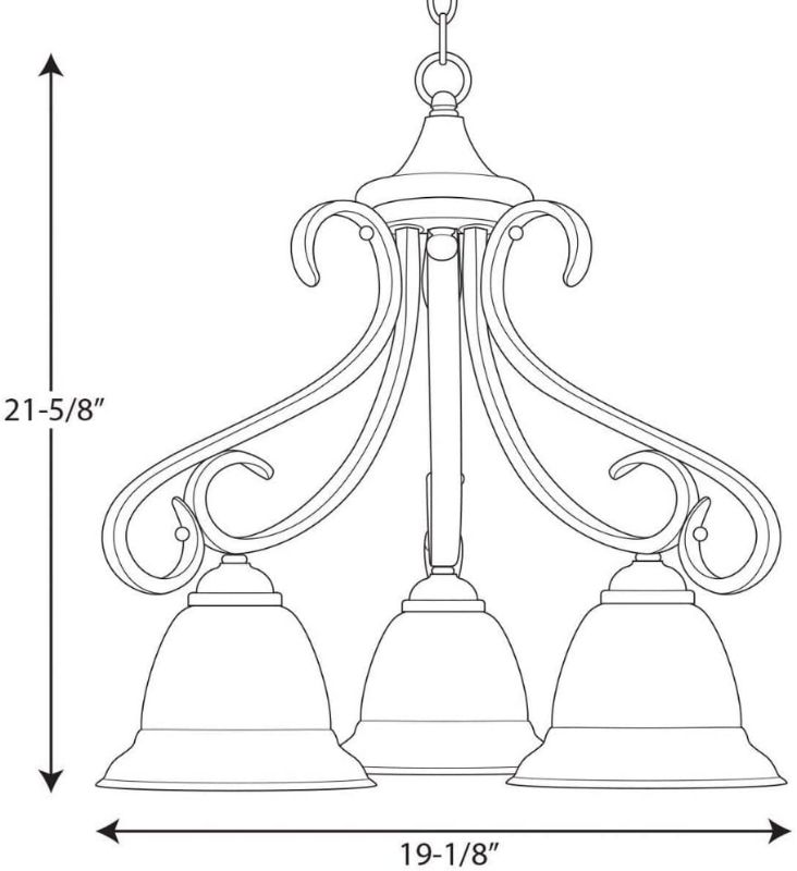 Photo 1 of (READ FULL POST) Progress Lighting P4405-77 3-Light Chandelier with Tea Stained Bell-Shaped Glass Bowls and Squared Scrolls and Arms, Forged Bronze