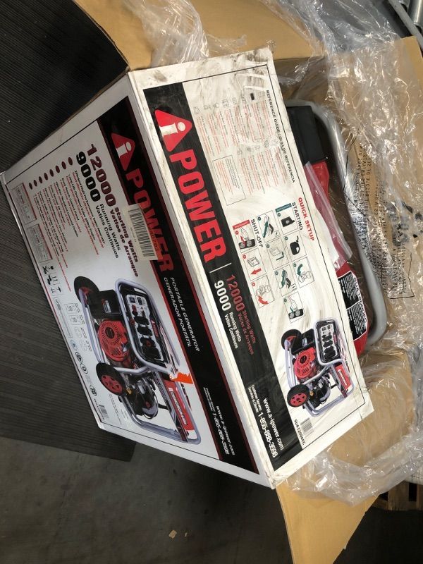 Photo 1 of **HEAVY AND LARGE - TRUCK/SUV NEEDED FOR PICKUP**
A-IPower SUA12000EC 12000-Watt Gas Powered Generator W/Electric Start (CARB/EPA), 12000 Watt, Wheel Kit Included
