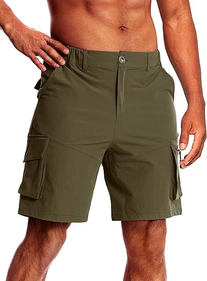 Photo 1 of EZRUN Men's Hiking Cargo Shorts Quick Dry Golf Outdoor Casual Travel Shorts with Multi Pocket for Work Camping Fishing Summer ARMY GREEN LARGE