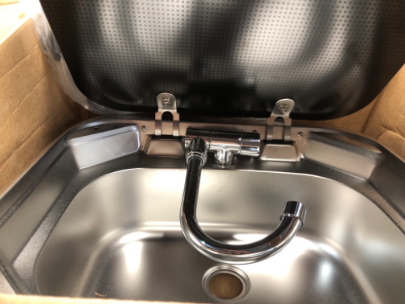 Photo 3 of Bar Caravan RV Sink with Folding Faucet &Lid, Stainless Steel Sink Hand Wash Basin Boat Sink Caravan Van Sink, Small Outdoor RV Kitchen Sink Trailer Camper Sink Bar Sink with Cover and B Tap Square Sink+B-Type Hot&Cold Faucet