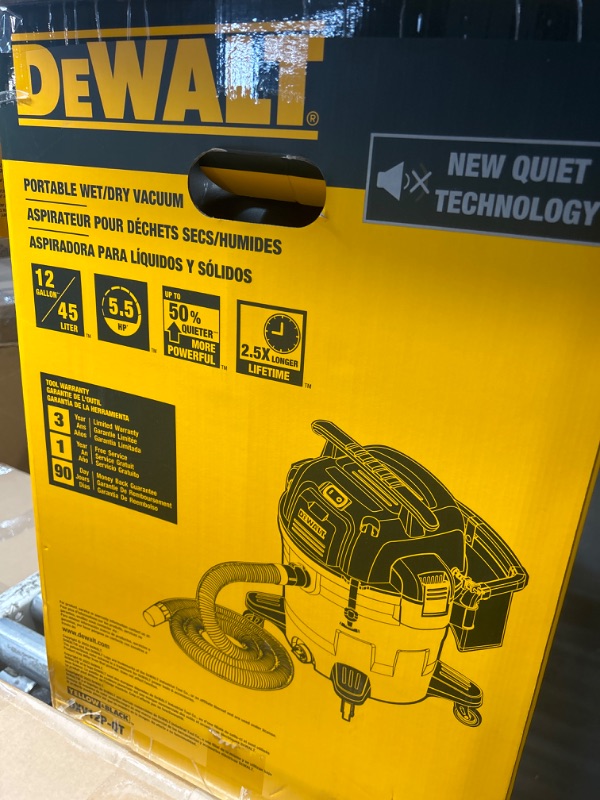 Photo 2 of *** SEE NOTES*** DEWALT 12 Gallon STEALTHSONIC Poly Wet/Dry Vacuum, DXV12P-QTA Newest Noise Reduction Vac, Heavy Duty Shop Vacuum for Jobsite/Workshop, Reduce Motor Noise, Yellow