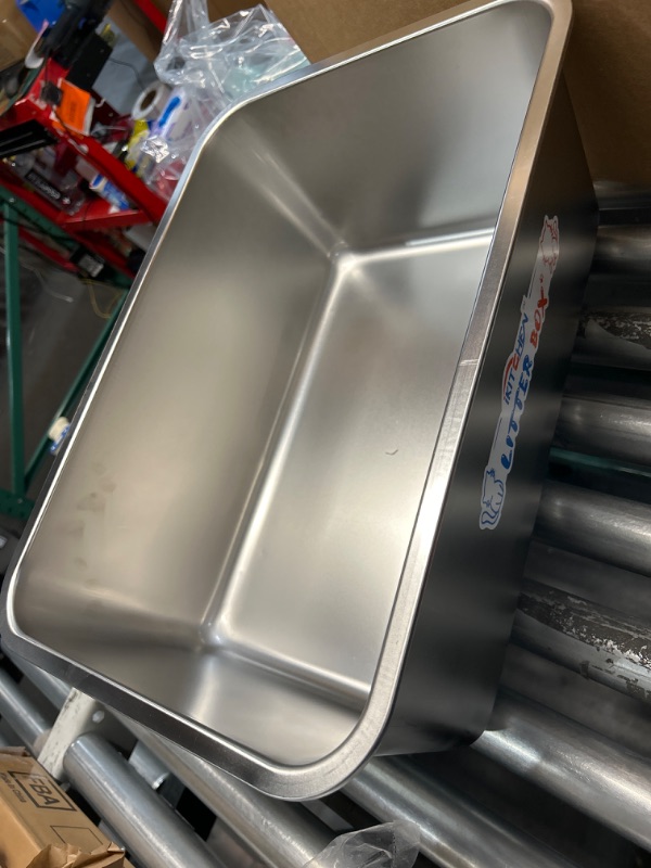 Photo 1 of Kichwit Large Stainless Steel Cat Litter Box with High Sides, Metal Litter Pan for Cat, Non Stick Smooth Surface, Easy to Clean (17.5" L x 13.5" W x 7.9" H)