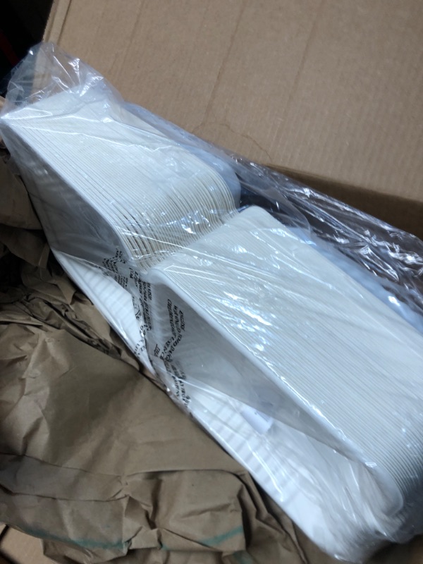 Photo 1 of Freshware Compostable Clamshell Food Containers [8x8" 50-Pack] Disposable To Go Containers, Biodegradable Sugarcane To Go Boxes - Heavy Duty Paper Containers - Microwave & Freezer Safe, Stackable 8 x 8 Inch, 50-Pack