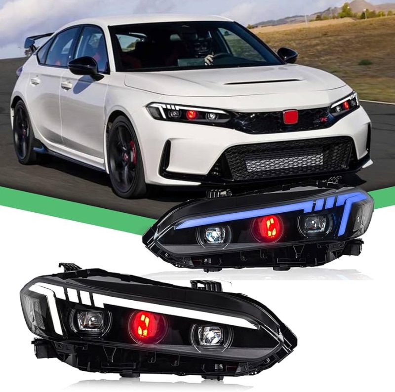 Photo 1 of LED Headlights for Honda Civic 2022 2023 2024, Demon Eye Headlights Assembly for Civic EX/LX/Sport/Touring/Si/Type R with Sequential Turn Signal (Red Demon Eyes,1 Pair)