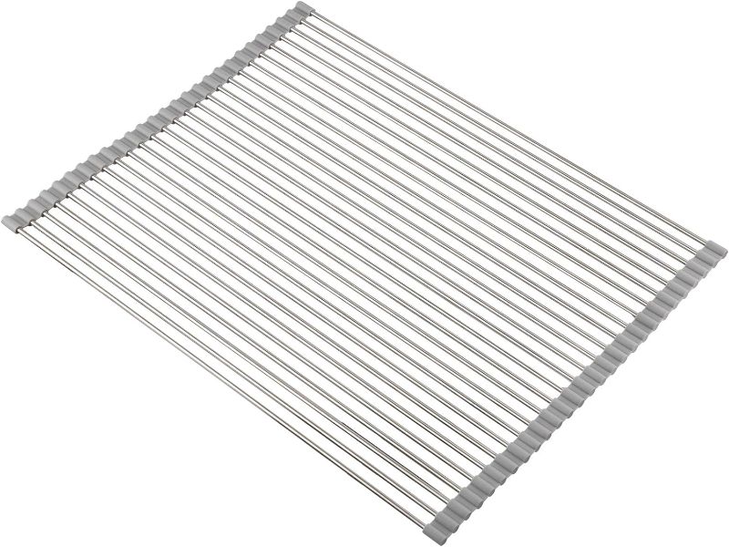 Photo 1 of SunCleanse 20.8"x16.2" Roll-Up Dish Drying Rack, Over The Sink Multipurpose Kitchen Dish Drainer, Stainless Steel Dish Rack, Large Grey 20.8"×16.2" Gray