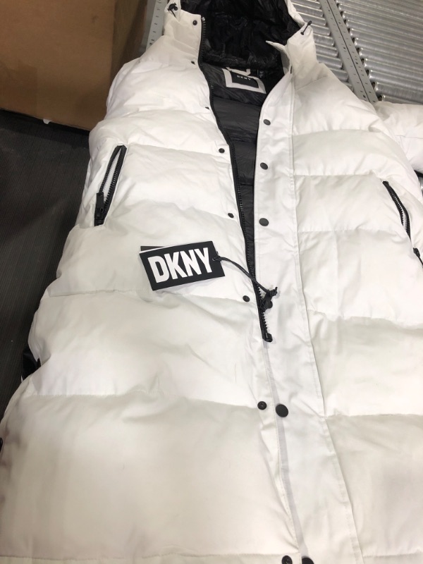 Photo 2 of (see images) DKNY Men's Arctic Cloth Hooded Extra Long Parka Jacket Large Ice