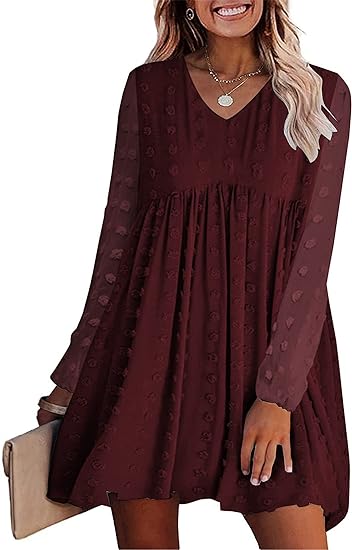 Photo 1 of KIRUNDO Womens Dresses 2023 Fall Long Sleeve, X-Small Wine Red