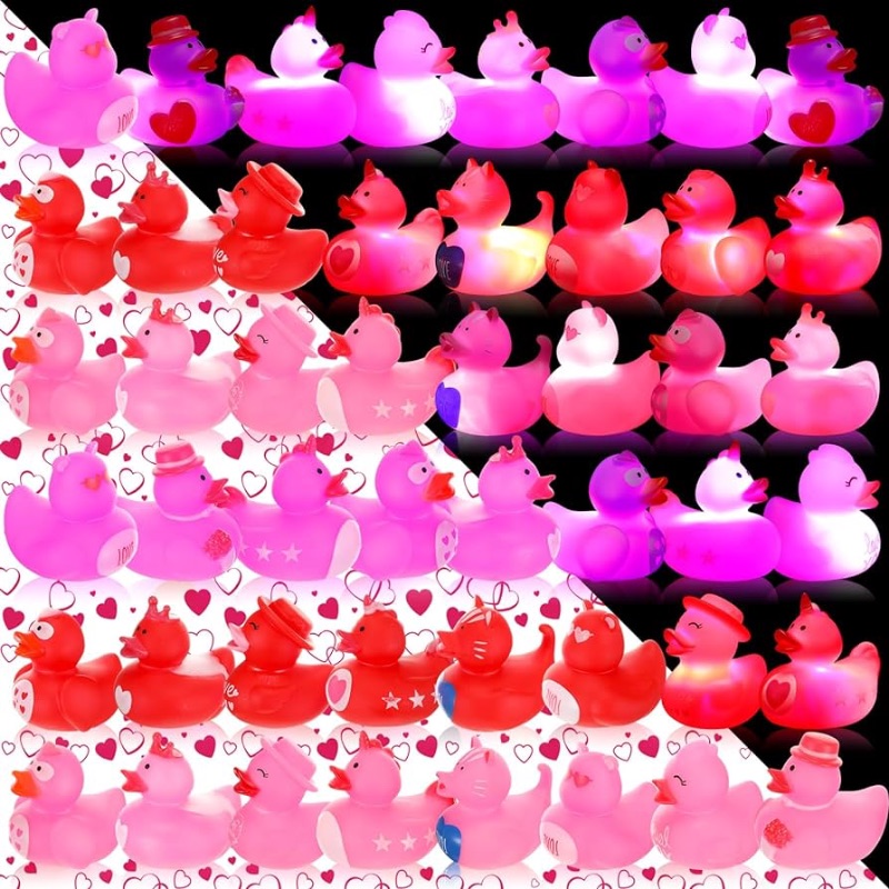 Photo 1 of 2 Inch Valentine Rubber Ducks Heart Themed Duckies in Bulk Light up Rubber Duckies Pink Red Small Bath Ducks for Wedding Anniversary Birthday Party Decor(48 Pcs)