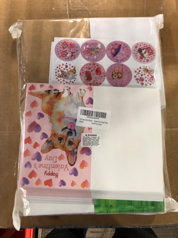 Photo 3 of Winlyn 120 Sets Bulk Blank Valentine's Day Cards with Envelopes Stickers Assortment Bulk 8 Designs of Watercolor Heart Corgi Dog Owl Dessert Greeting Cards Note Cards 4" x 6" Valentine's Day Party