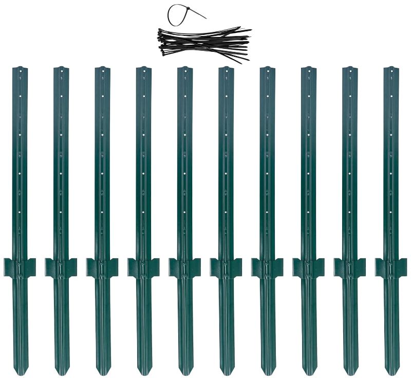 Photo 1 of (4 Sizes: 4-5-6-7 Feet) LADECH 4 Feet Sturdy Duty Metal Fence Post with 20 Zip Ties & 20 Post Clips – Garden U Posts for Fencing (4 Feet - Light - Set 10)