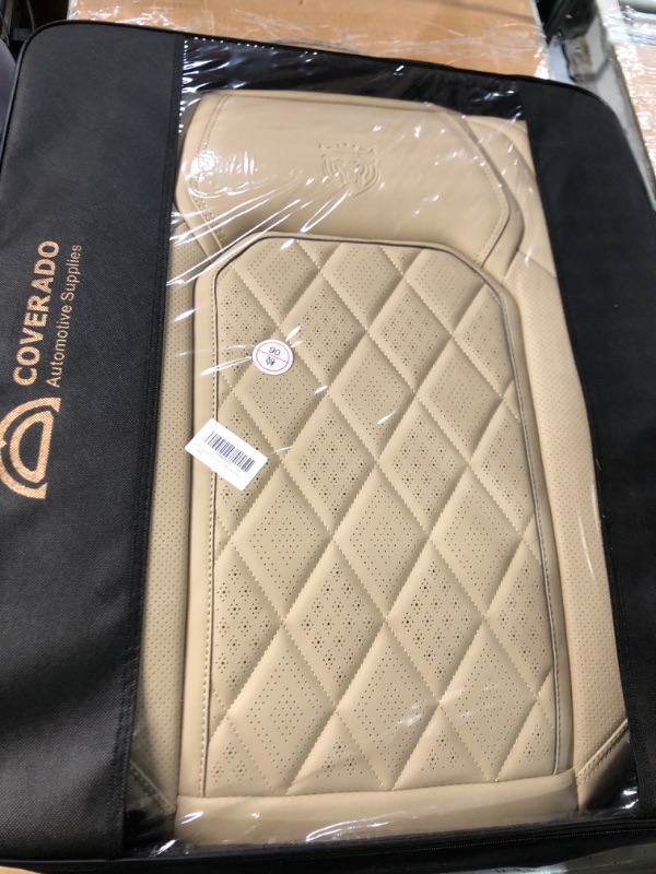 Photo 1 of Coverado Front Seat Covers, 2 Pieces Universal Seat Covers for Cars, Luxury Faux Leather Waterproof Seat Covers, Car Seat Protector, Driver Seat Cover Auto Accessories Fit for Most Vehicles, Beige Beige FrontPair